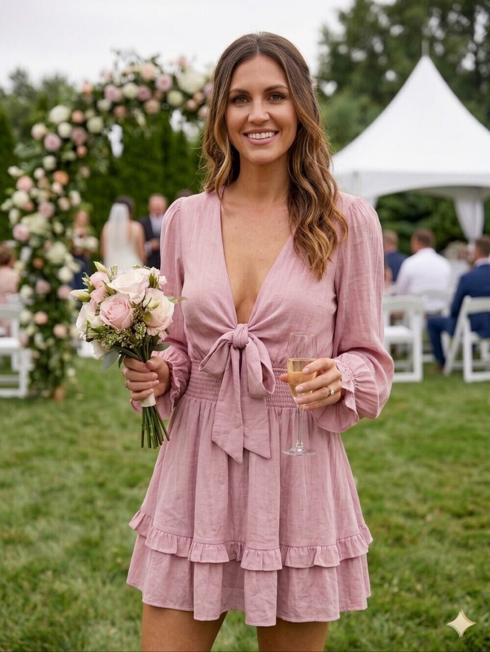 💕SAINTS+SECRETS💕 Long Sleeve Ruffle Mini Dress ~ Pink AU 8 = US Small NWOT